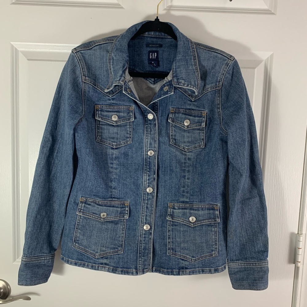 GAP Y2K stretch Women's Classic Long Sleeve Button Up Blue Jean Jacket Medium